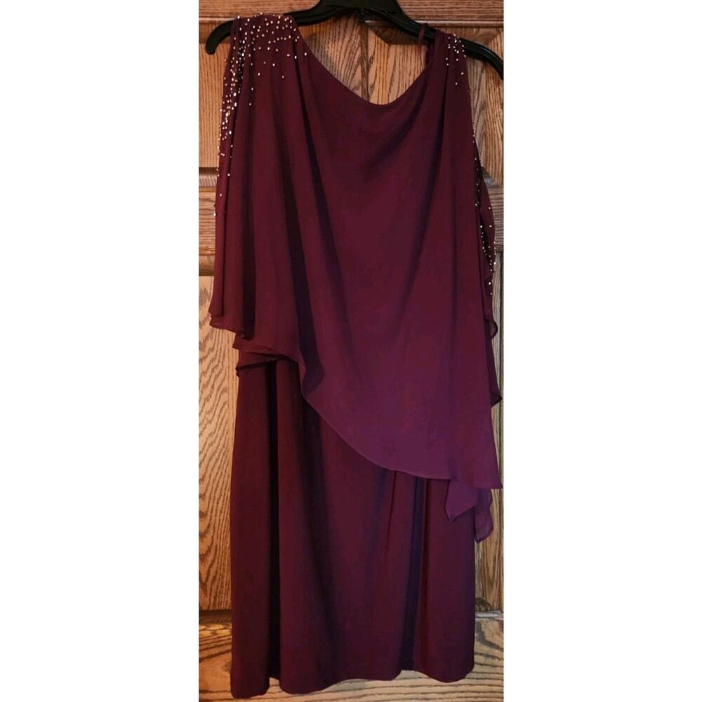 DJ-JAZ Burgundy Red Short Sleeve Beaded Evening Dress w/ Sequins Women Sz 18